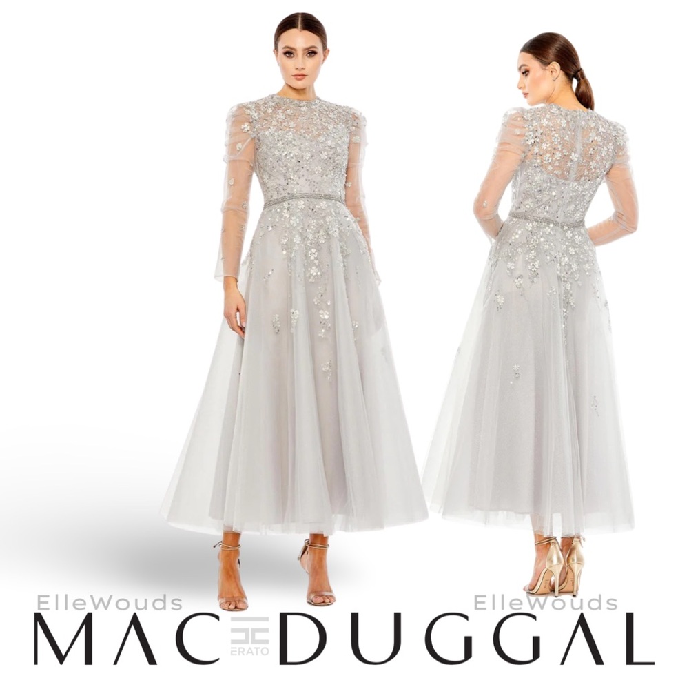 Mac Duggal Embellished Gathered Long Sleeve A-Line Gown, $798, 20444, Size 16